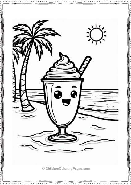 Cheerful Character Sipping Milkshake On Beach Free PDF Printable