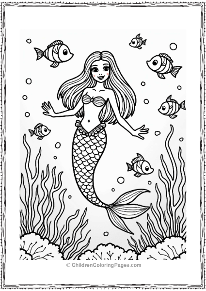 Cheerful Mermaid In A Coral Reef Free PDF Printable