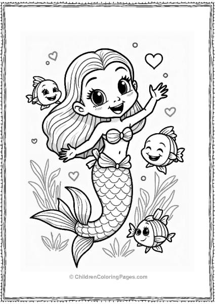 Cheerful Mermaid With Heart Shaped Fish Free PDF Printable
