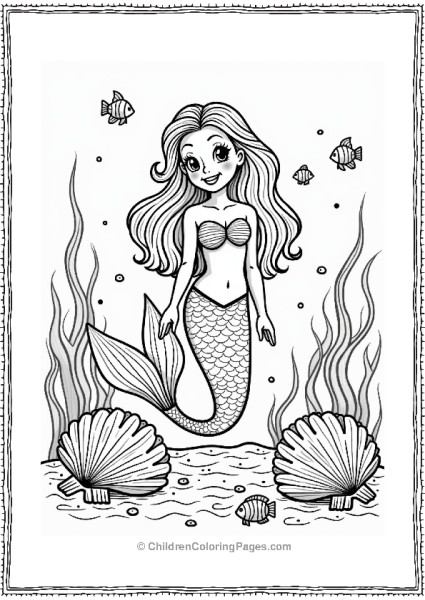 Cheerful Mermaid With Seashells Free PDF Printable