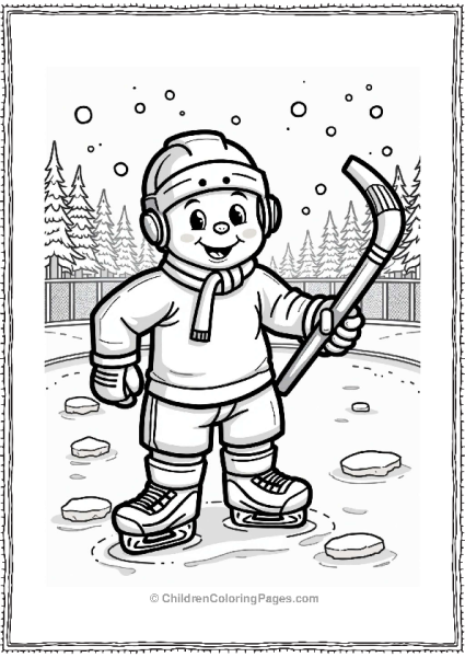 Cheerful Snowman Playing Hockey Free PDF Printable