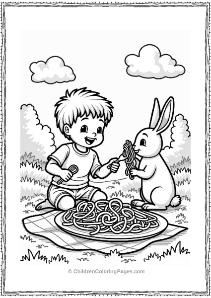 Child And Rabbit Picnic With Pasta Free PDF Printable