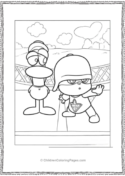 Coloring Page Of Pato And Superhero Pocoyo Free PDF Printable