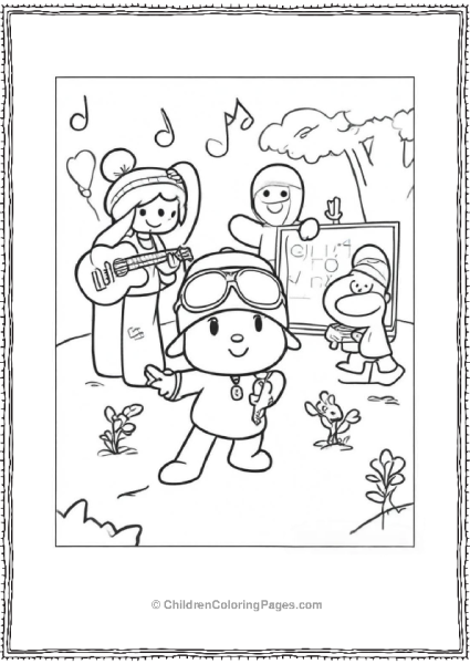 Coloring Page Of Pocoyo And Friends Dancing Free PDF Printable