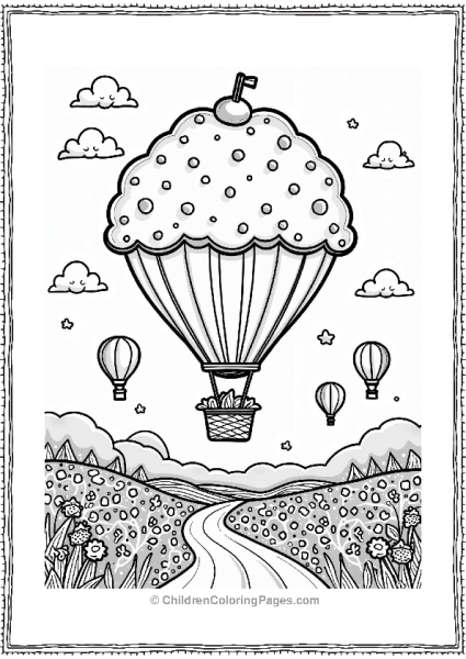 Cupcake Hot Air Balloon Festival Scene Free PDF Printable