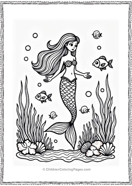 Curious Mermaid Among Coral Reefs Free PDF Printable