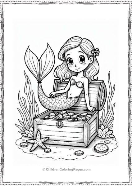 Curious Mermaid And Treasure Chest Free PDF Printable