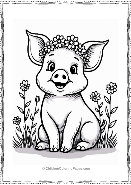 Cute Pig With Flower Crown Free PDF Printable