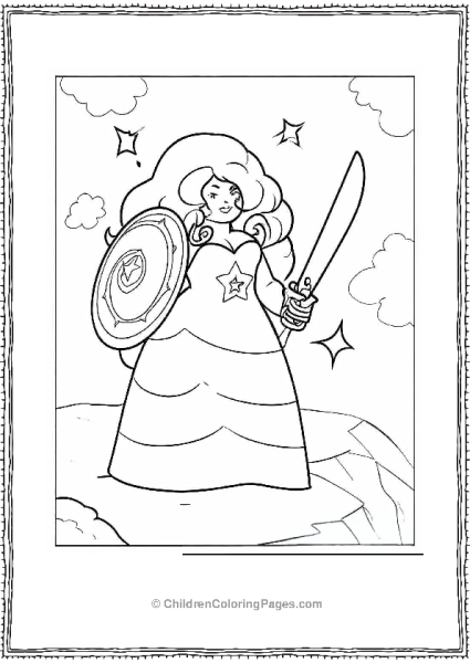 Cute Rose Quartz Holding Sword And Shield Coloring Sheet For Kids Free PDF Printable