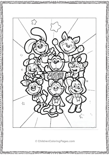 Cute Smiling Critters Characters Coloring Page For Preschoolers Free PDF Printable