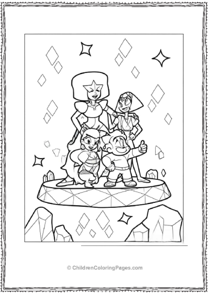 Cute Steven Universe On Podium With Garnet Pearl And Amethyst Coloring Page For Kids Free PDF Printable