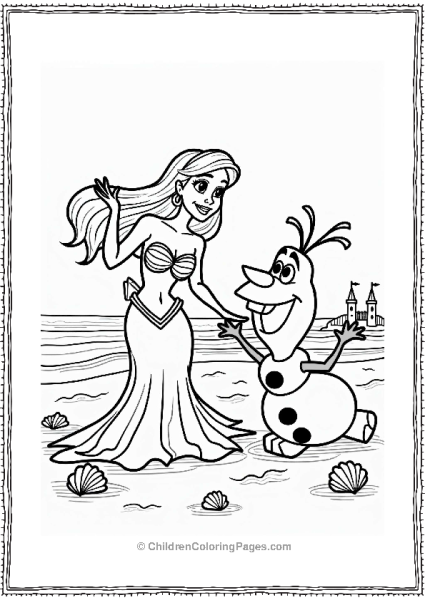 Disney Ariel And Olaf On The Beach Free PDF Printable