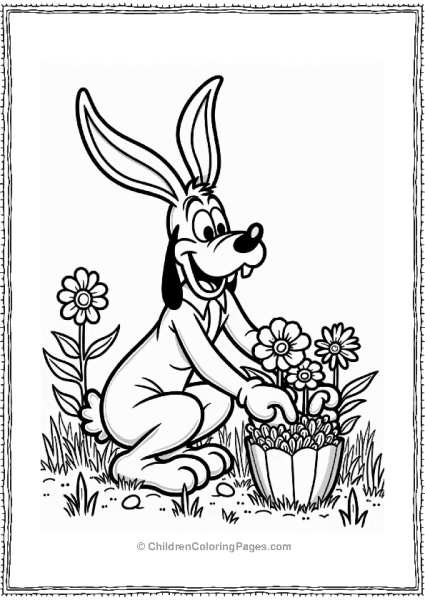 Disney Easter Bunny Goofy In The Garden Free PDF Printable