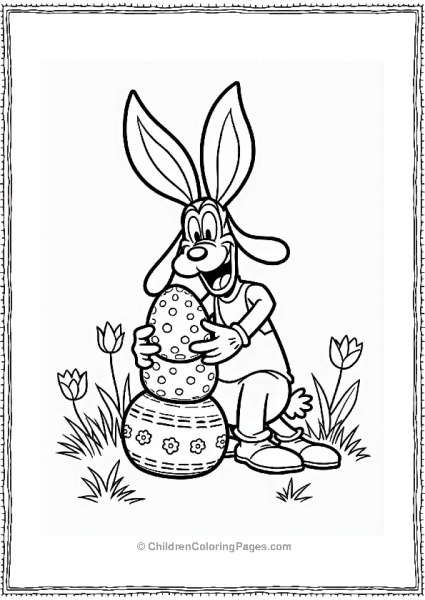 Disney Easter Goofy With Bunny Ears And Easter Eggs Free PDF Printable