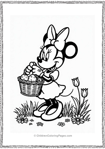 Disney Easter Minnie Mouse With Easter Basket In A Flower Field Free PDF Printable