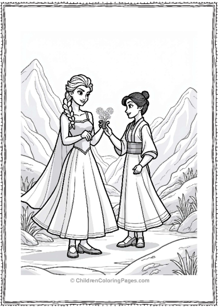 Disney Elsa And Mulan In A Serene Landscape Free PDF Printable