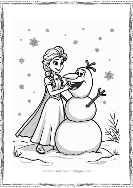 Disney Elsa Building A Snowman In Snowy Landscape Free PDF Printable