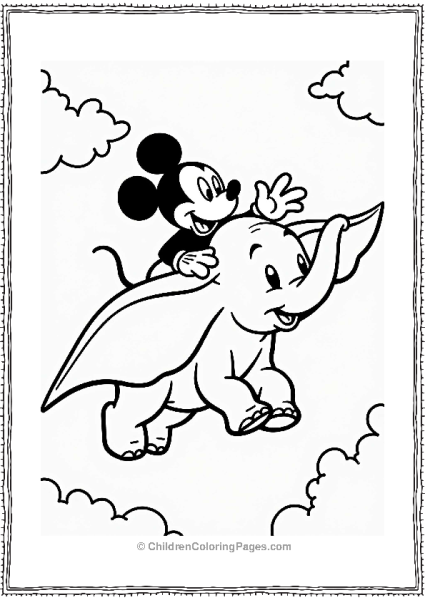 Disney Mickey Mouse Riding Dumbo In The Sky Free PDF Printable
