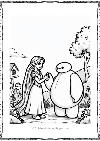 Disney Rapunzel And Baymax In A Sunny Garden Free PDF Printable
