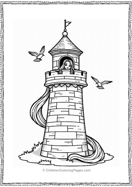 Disney Rapunzel Peeking From Her Tower Free PDF Printable
