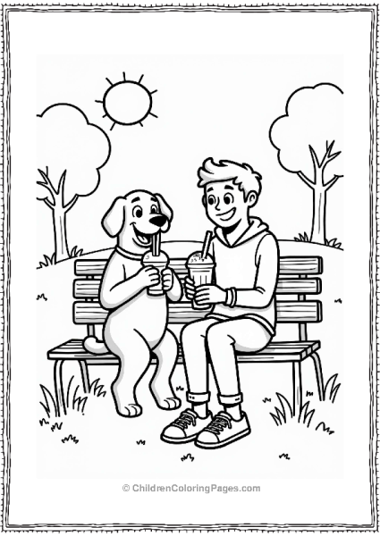 Dog And Owner Enjoying A Milkshake In The Park Free PDF Printable