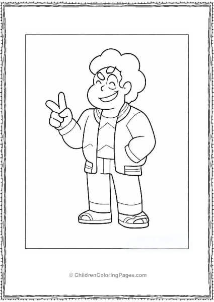 Easy Adult Steven Universe Doing Peace Sign Coloring Page For Kids Free PDF Printable