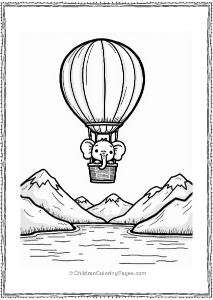 Elephant In A Hot Air Balloon Over A Lake Free PDF Printable