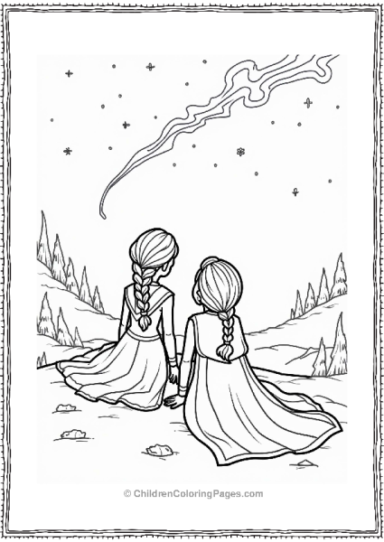 Elsa And Anna Watching The Northern Lights Free PDF Printable