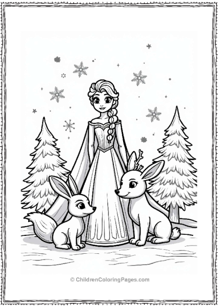 Elsa And Winter Animals In A Snowy Scene Free PDF Printable