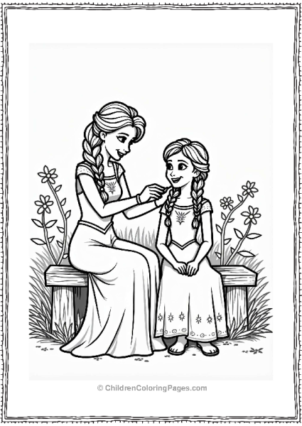 Elsa Braiding Annas Hair In The Garden Free PDF Printable