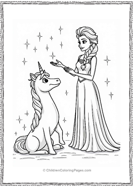 Elsa Conjuring A Frosty Unicorn Free PDF Printable