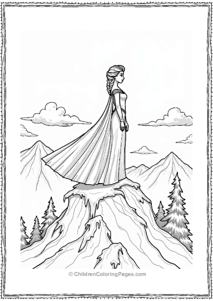 Elsa On A Snowy Mountain Peak Free PDF Printable