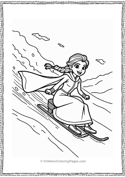 Elsa Sledding Down A Snowy Hill Free PDF Printable