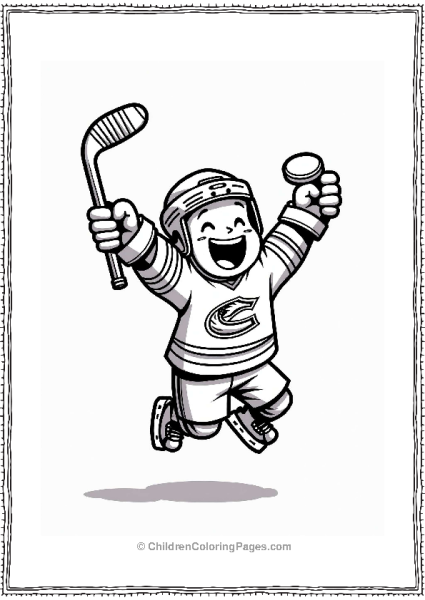 Excited Hockey Fan With Jersey And Foam Finger Free PDF Printable