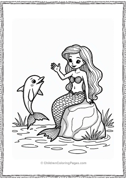 Friendly Mermaid Waving To Dolphin Free PDF Printable