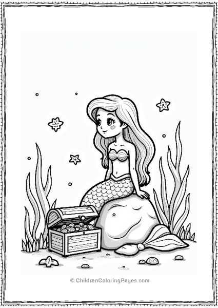 Friendly Mermaid With Treasure Chest Free PDF Printable