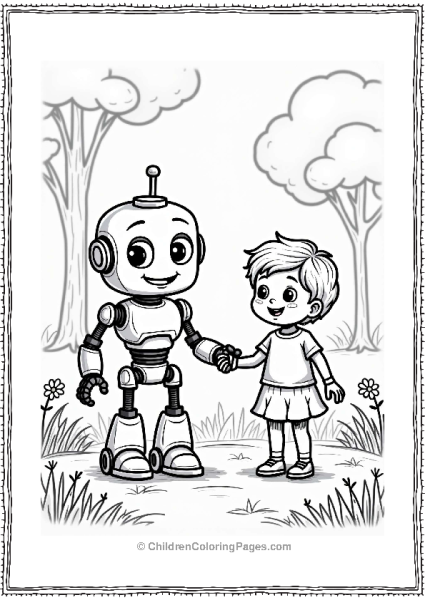 Friendly Robot And Child In The Park Free PDF Printable