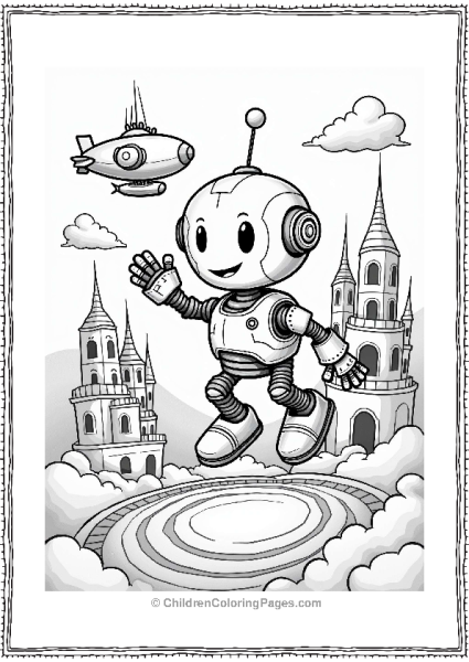 Friendly Robot In A Floating City Free PDF Printable