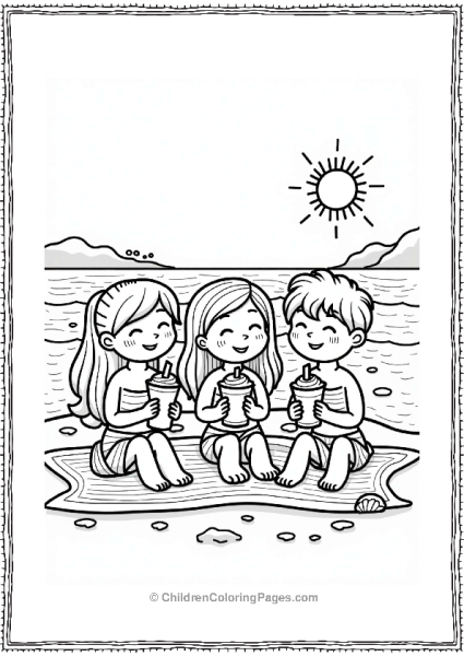 Friends Enjoying Milkshakes At The Beach Free PDF Printable