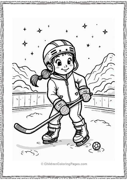Girl Practicing Hockey Under Stars Free PDF Printable