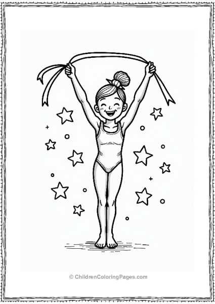 Gymnast Celebrating With Ribbon And Stars Free PDF Printable