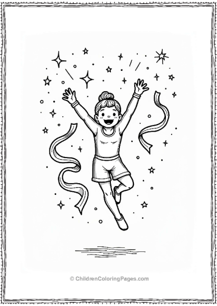 Gymnast Celebrating With Ribbons And Stars Free PDF Printable