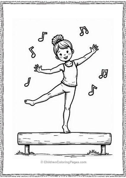 Gymnast On Balance Beam With Musical Notes Free PDF Printable