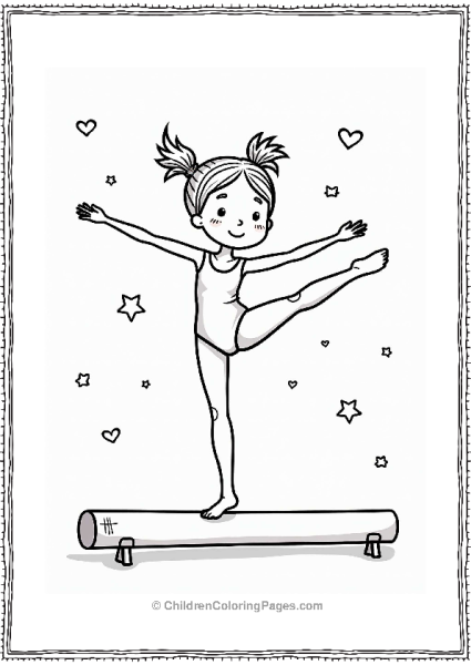 Gymnast On Beam With Stars And Hearts Free PDF Printable