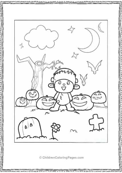 Halloween Pocoyo With Jack O Lanterns And Bats Coloring Sheet Free PDF Printable