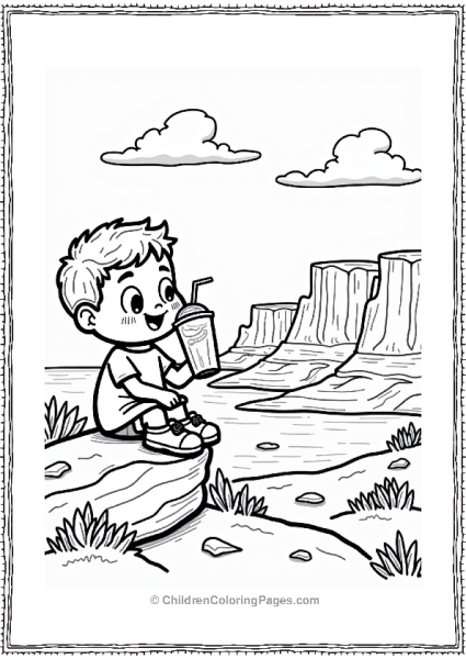 Happy Character Enjoying A Milkshake At Grand Canyon Free PDF Printable