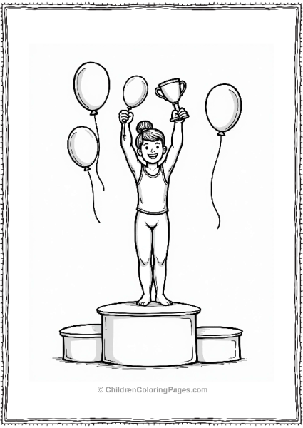 Happy Gymnast With Trophy And Balloons Free PDF Printable