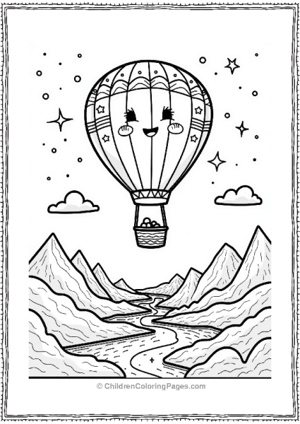 Happy Hot Air Balloon Over Mountains Free PDF Printable