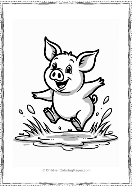 Happy Pig Splashing In Muddy Puddle Free PDF Printable