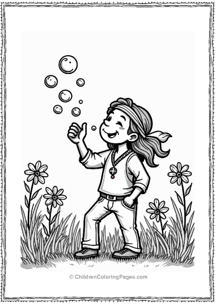 Hippie Blowing Bubbles In A Wildflower Field Free PDF Printable